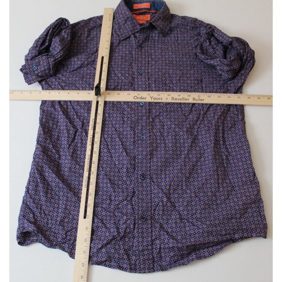 Faconnable Mens Small Purple Geometric Print 100% Cotton Button Down Shirt - Picture 3 of 5